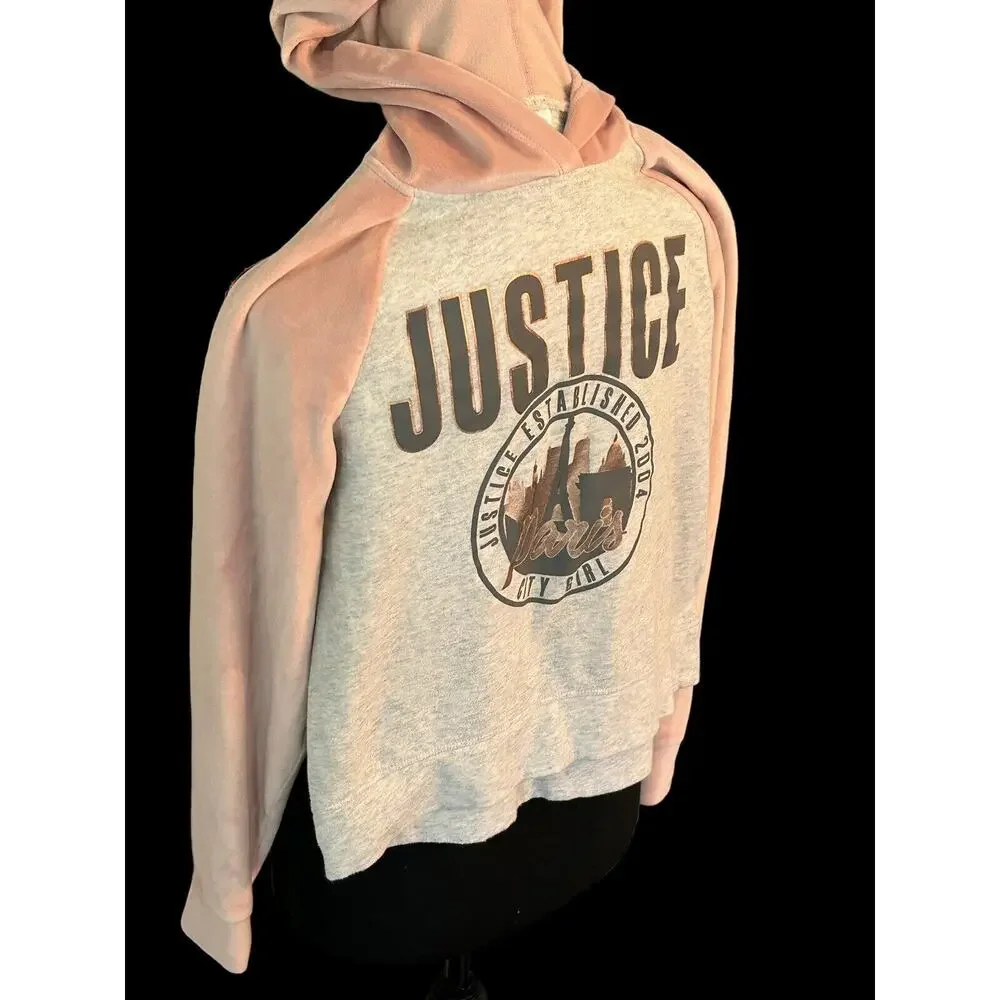 Justice Girls Athletic Girl's Hoodie‎ Size 12 Paris City Girl Pink And Gray